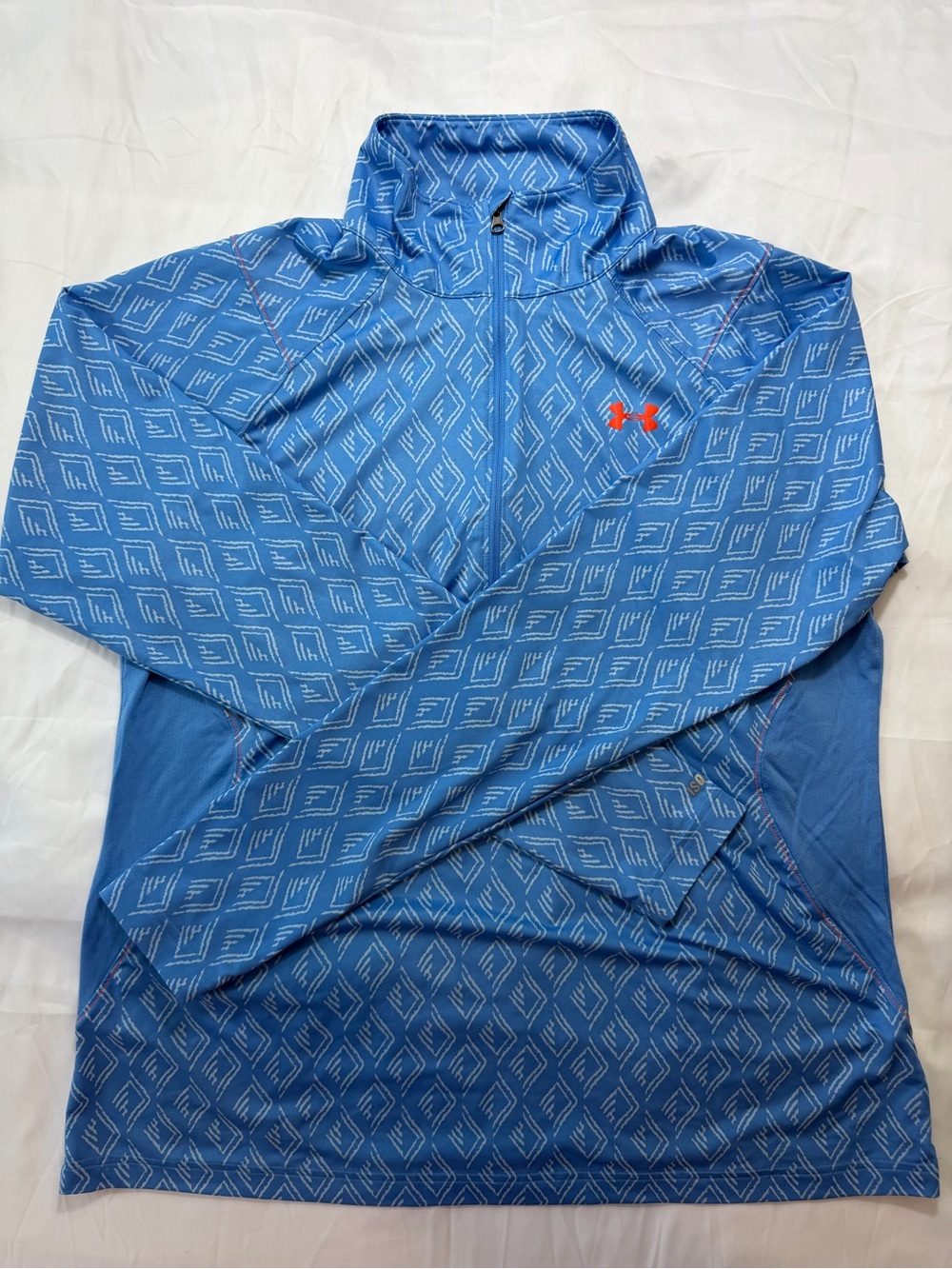 Under Armour Blue Diamond-Print Quarter Zip Pullover with Orange Logo
